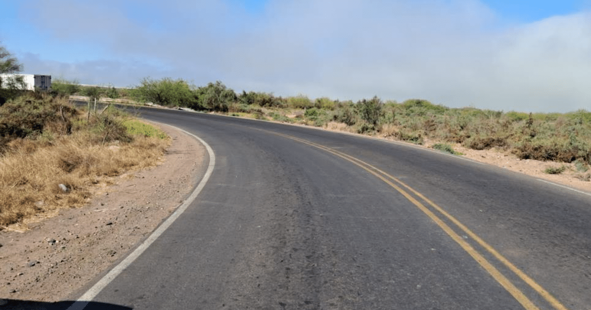 Carretera curvada en paisaje rural con cielo nublado y líneas amarillas en Culiacán.