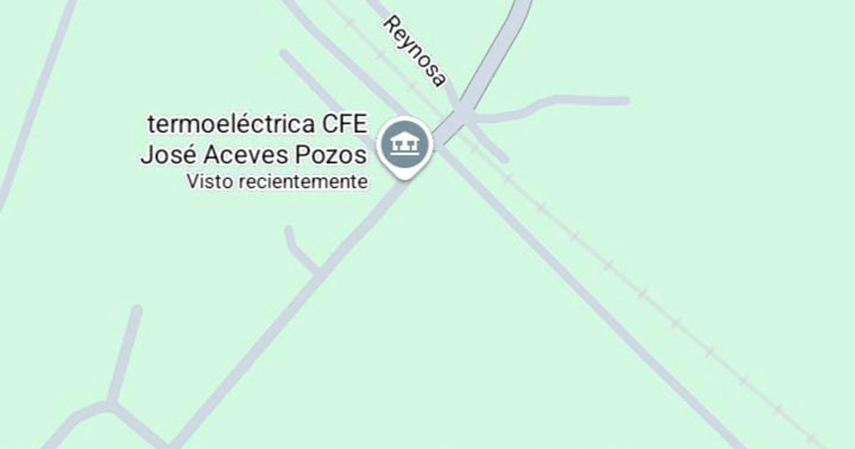 Mapa de la termoeléctrica CFE José Aceves Pozos en Reynosa, vinculado al hallazgo de fosa clandestina en Mazatlán.