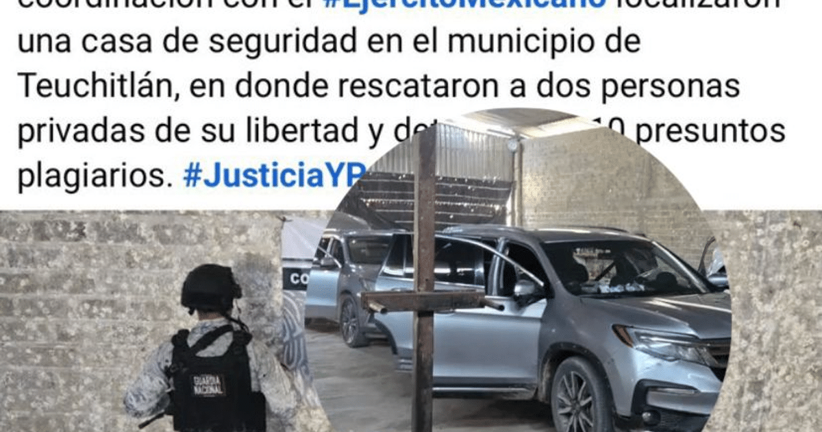 Operación de rescate en Teuchitlán con vehículo y soporte de madera en el fondo