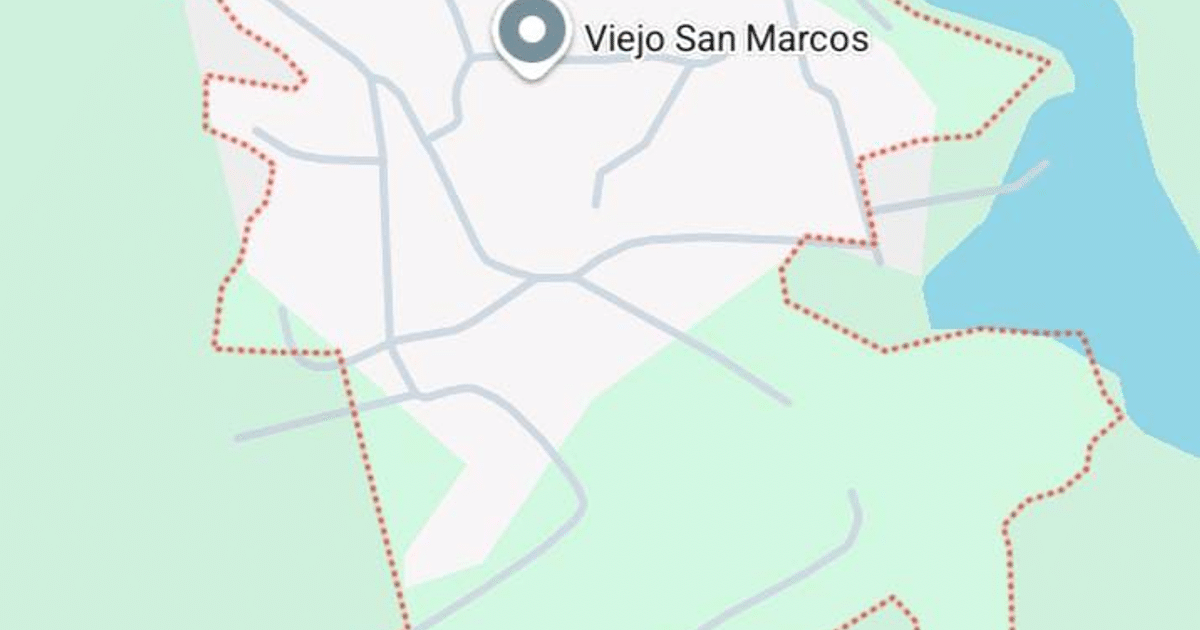 Mapa de Viejo San Marcos con caminos, áreas verdes y cuerpos de agua, relacionado con el operativo en Mazatlán.