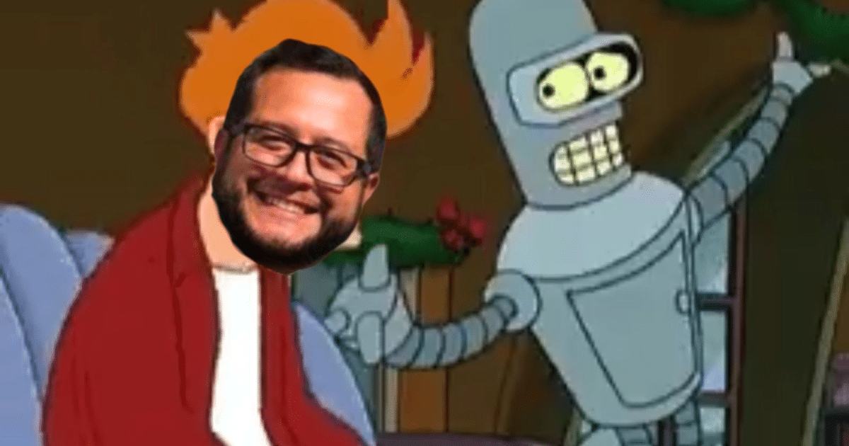 Meme de animación con personaje de cabello naranja y robot, relacionado con acusaciones de IA sobre estilo de vida lujoso.