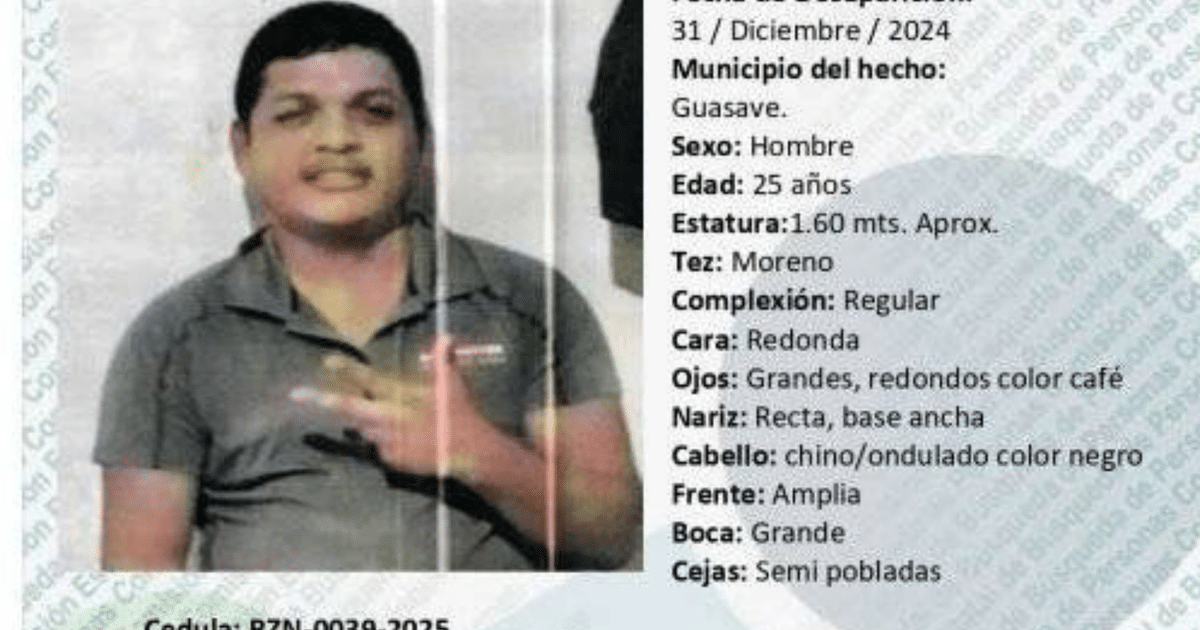 Documento con características físicas de José Manuel Pérez Valdespino, desaparecido en Guasave.