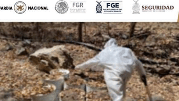 Persona con traje de protección blanco en operativo de desmantelamiento de laboratorios clandestinos en México.