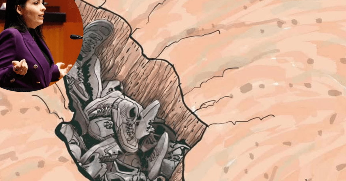 Ilustración de grieta en el suelo con zapatos y figura femenina, vinculada a un contexto social o ambiental.