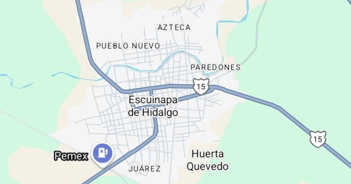Mapa de Escuinapa de Hidalgo con localidades cercanas y estación de Pemex