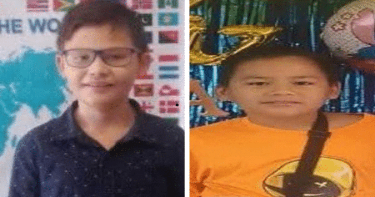 Dos niños en diferentes entornos, uno con mapa y banderas, otro con globos, relacionados con desaparición en Navolato.