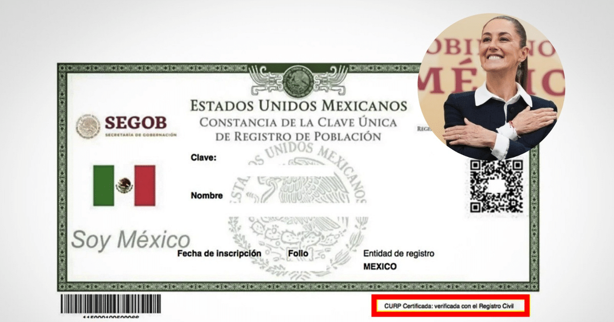 Documento oficial de México con la Clave Única de Registro de Población (CURP)