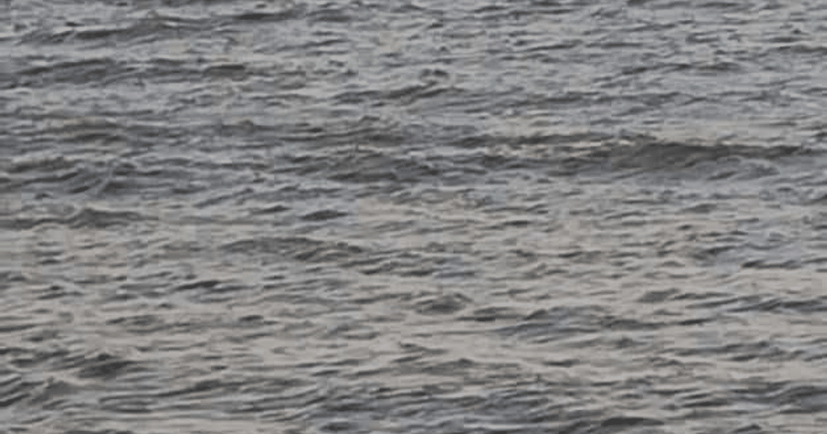 Superficie ondulada de agua gris bajo cielo nublado, sin objetos visibles.