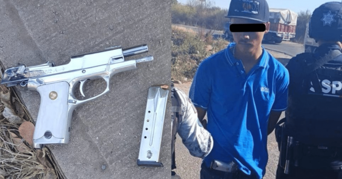 Joven detenido por la policía junto a una pistola y cargador en una carretera durante operativo en Culiacán.