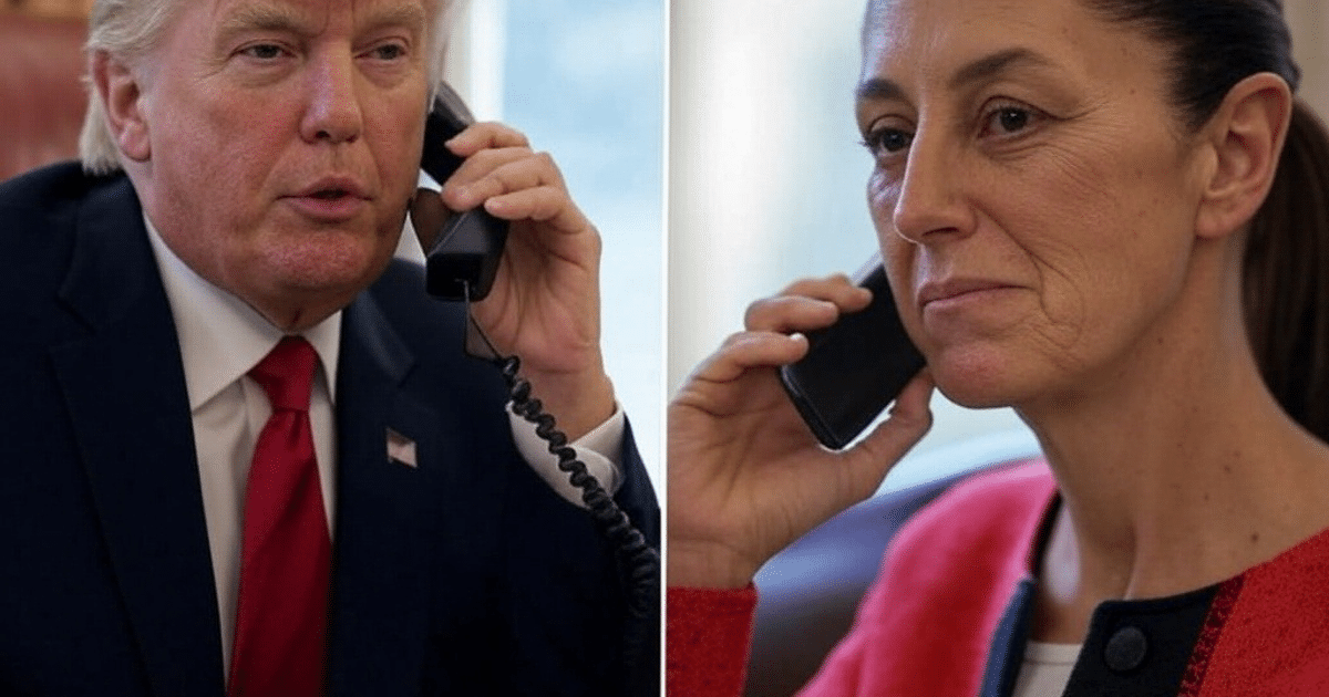 Dos personas en conversación telefónica seria, simbolizando tensiones comerciales entre líderes.