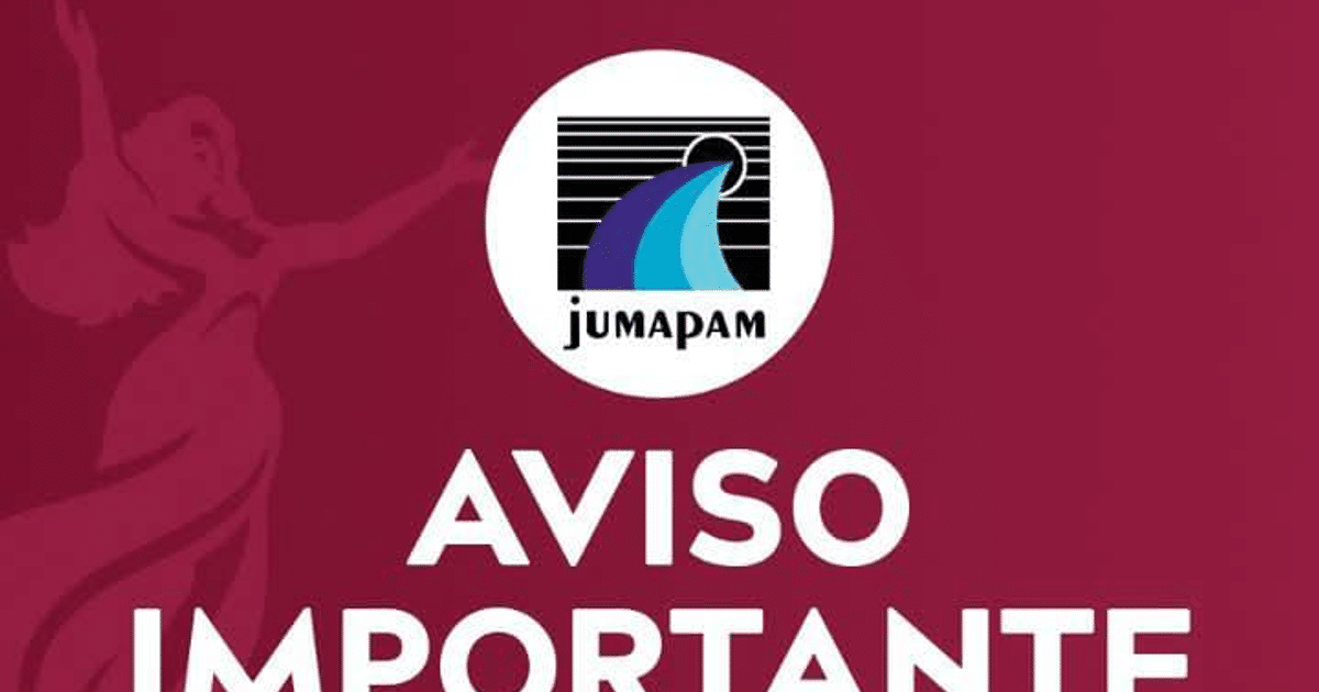 Aviso importante de JUMAPAM sobre cierre de válvulas en Mazatlán, fondo rojo con logo de agua y figura femenina gesticulando.