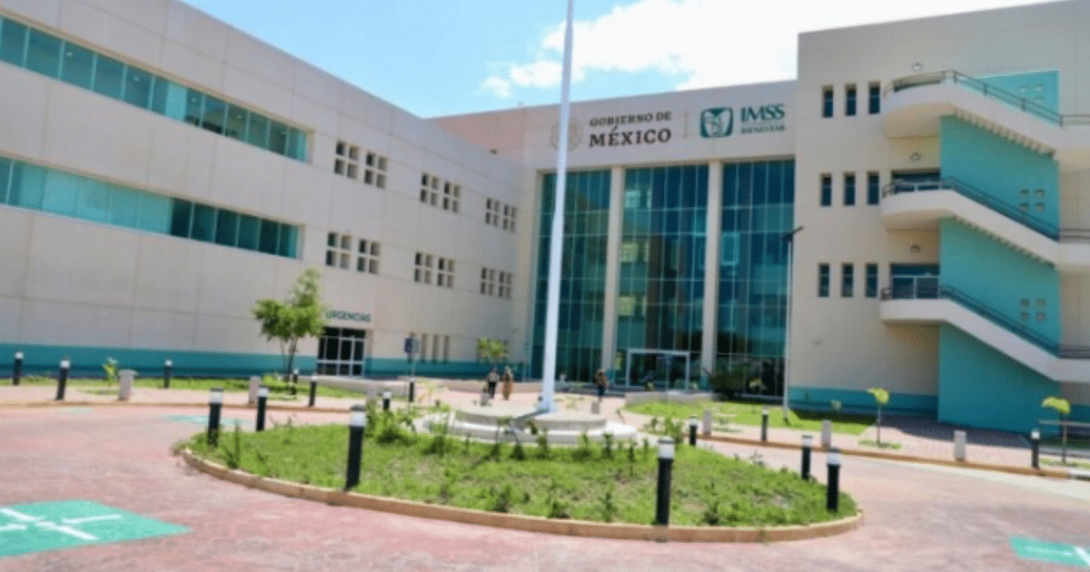 Edificio del IMSS con fachada moderna y área ajardinada al frente