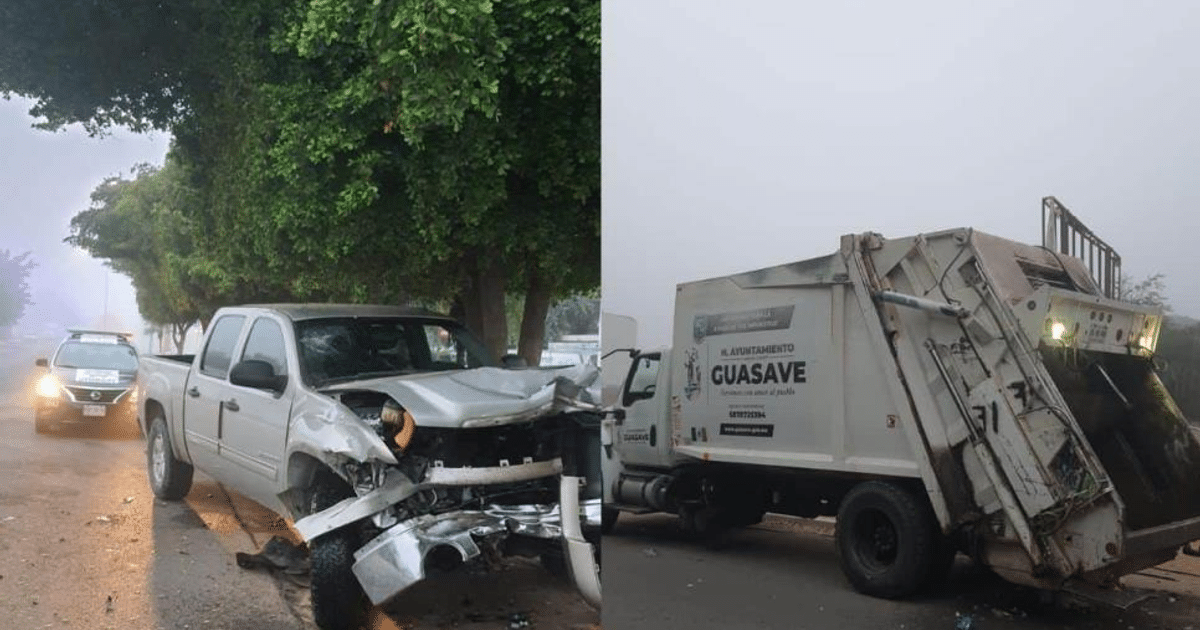 Accidente en Guasave: Camioneta dañada y camión de basura involucrados en colisión