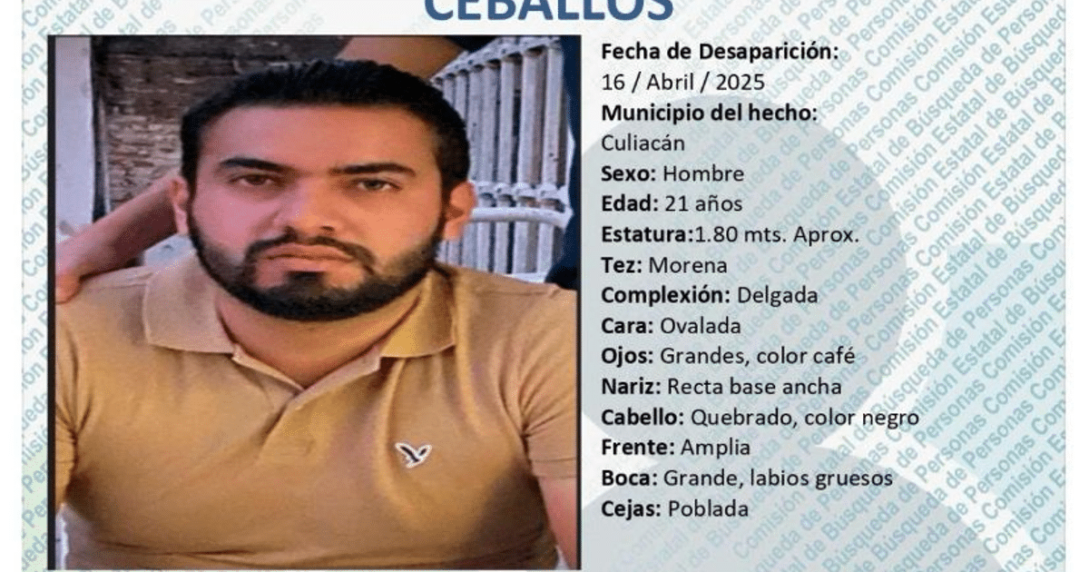 Cartel de búsqueda de Brayan Alexander Zamora Ceballos, desaparecido en Culiacán.