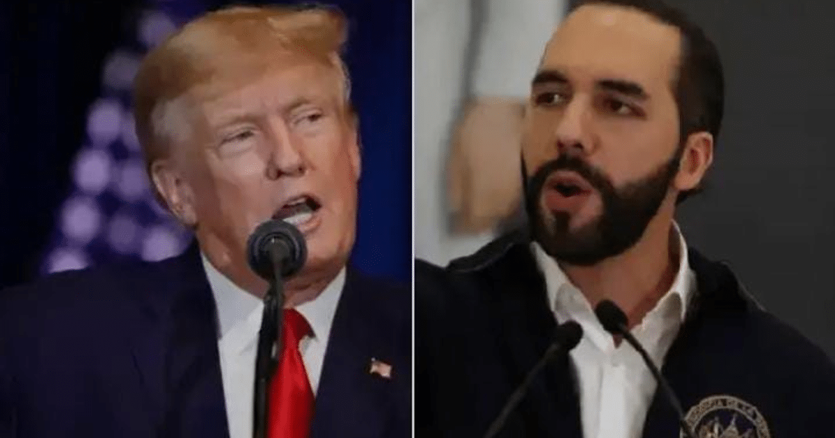 Dos hombres hablando en eventos diferentes, relacionados con la expansión del CECOT en El Salvador.