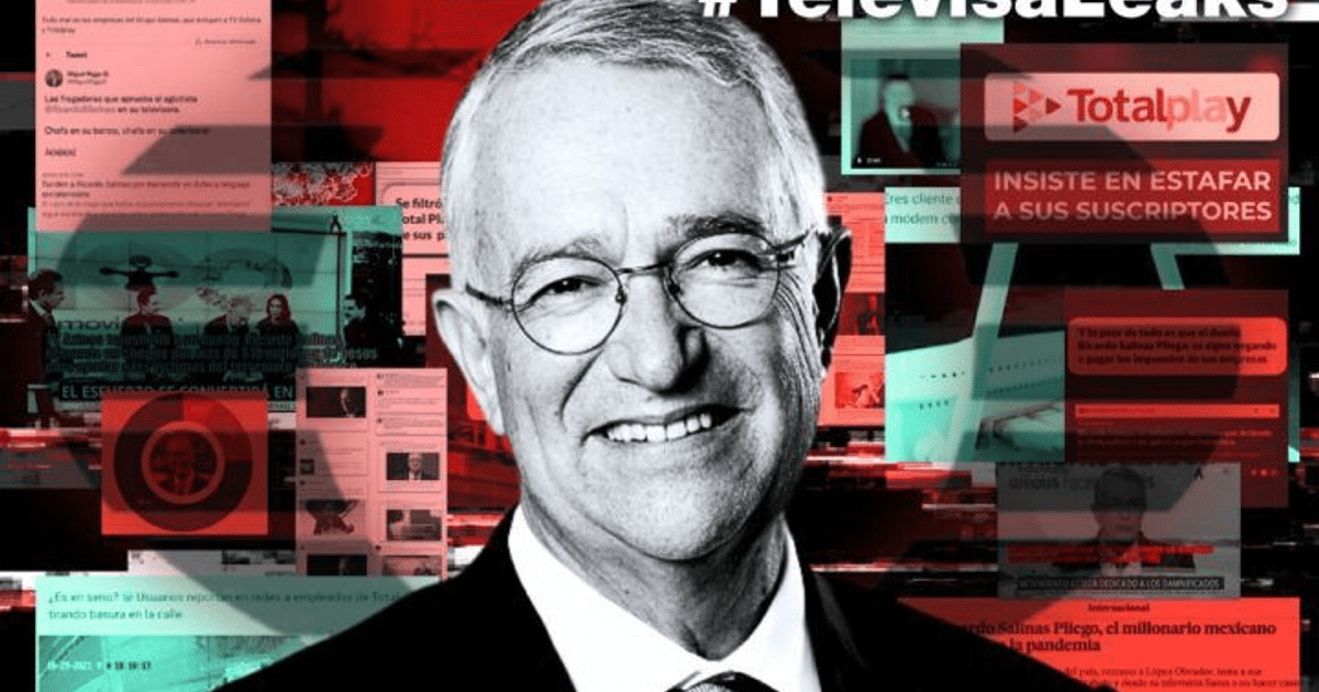 Collage de un hombre mayor con gafas, redes sociales y textos sobre Totalplay y controversias.