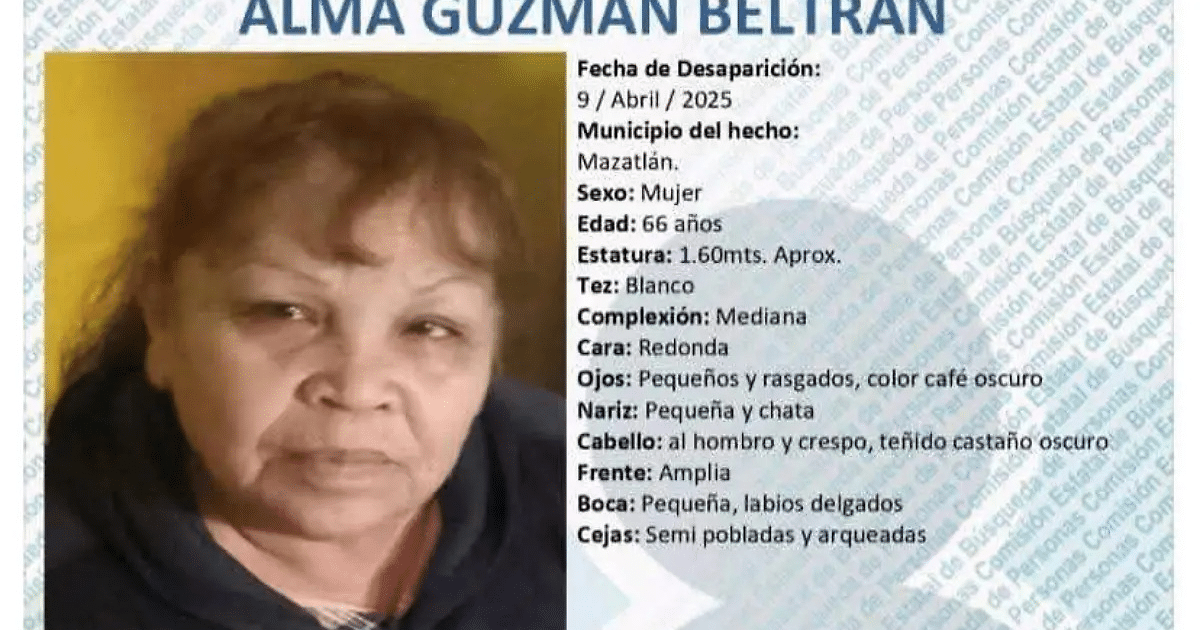 Cartel de búsqueda de Alma Guzmán Beltrán, desaparecida en Mazatlán.