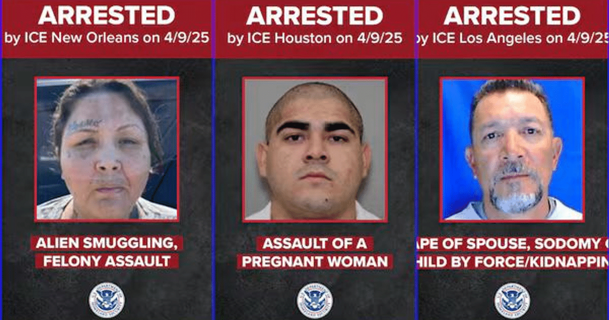 Fotografías de tres personas arrestadas con cargos de tráfico de personas, asalto y violación.