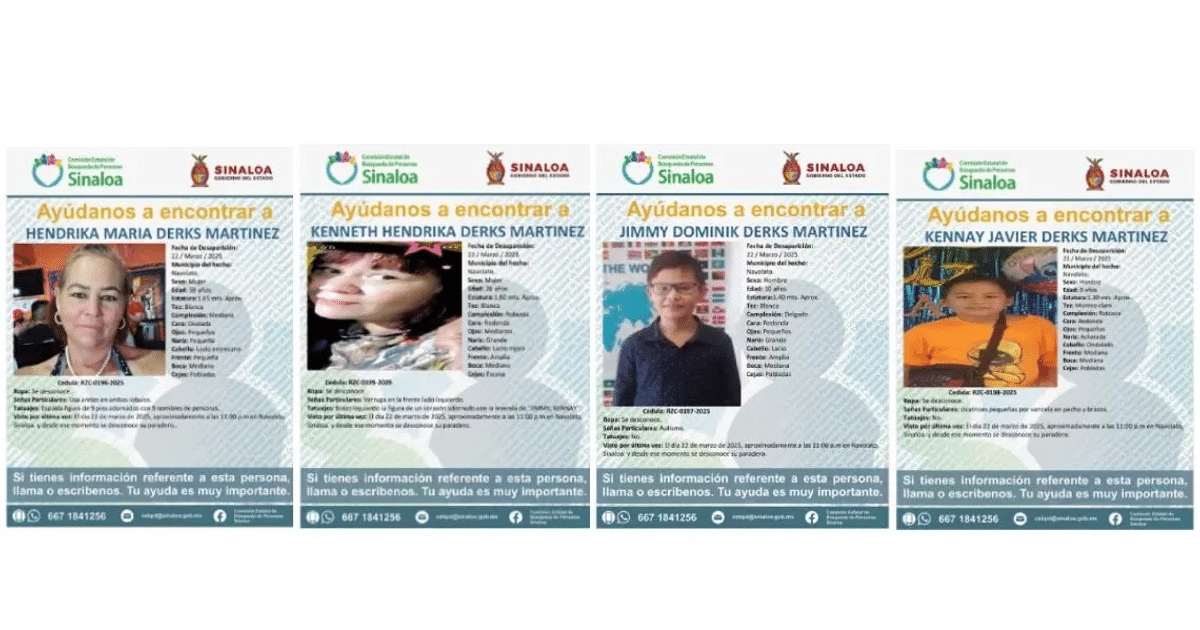 Carteles de búsqueda de personas desaparecidas en Sinaloa, relacionados con los protocolos AMBER y ALBA.