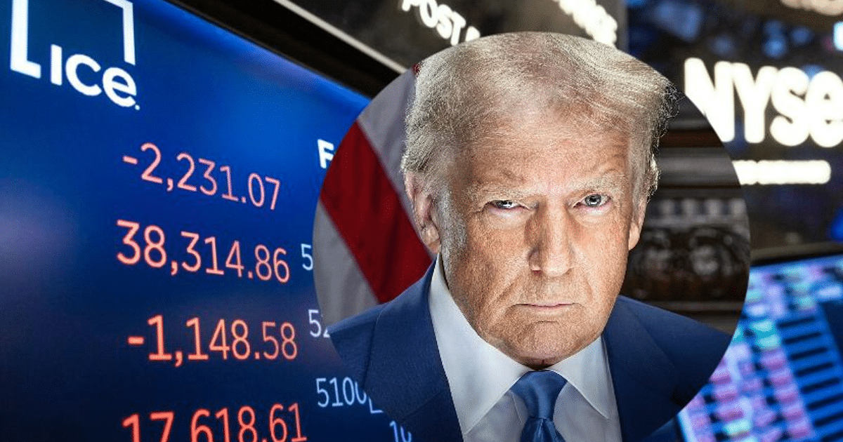 Gráfica financiera con cifras negativas y retrato de persona seria, junto a logotipo de NYSE.