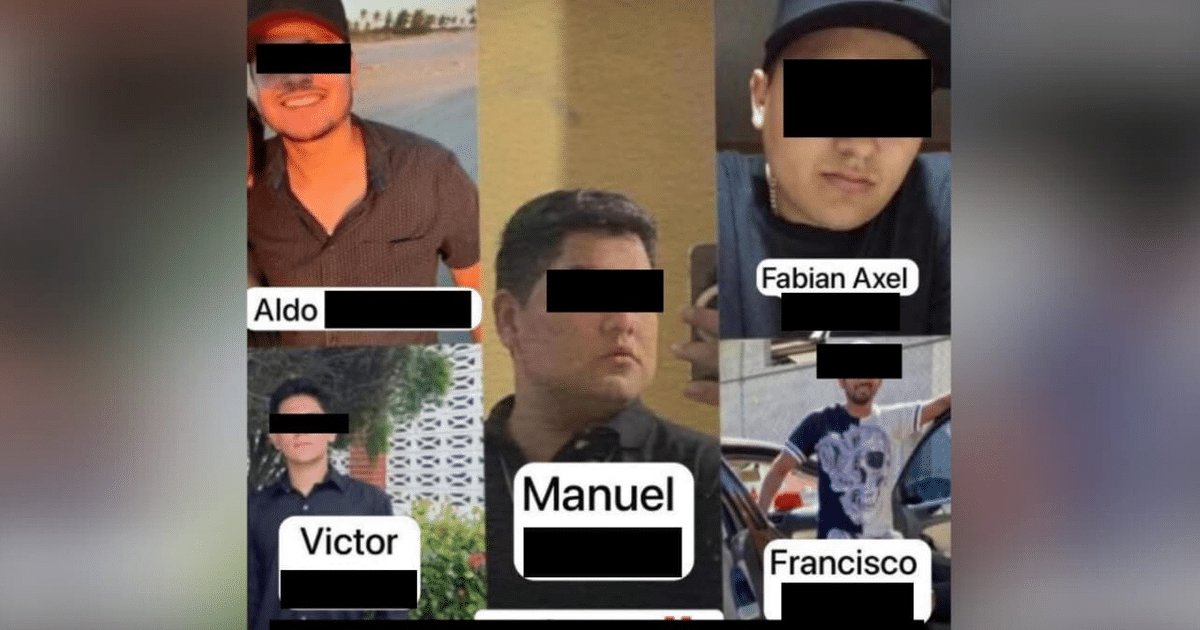 Collage de fotos de jóvenes desaparecidos en Rosario con nombres parcialmente ocultos.