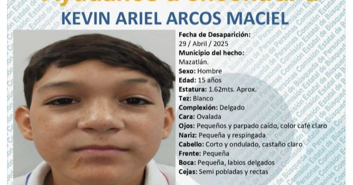 Cartel de búsqueda de Kevin Ariel Arcos Maciel, desaparecido en Mazatlán.