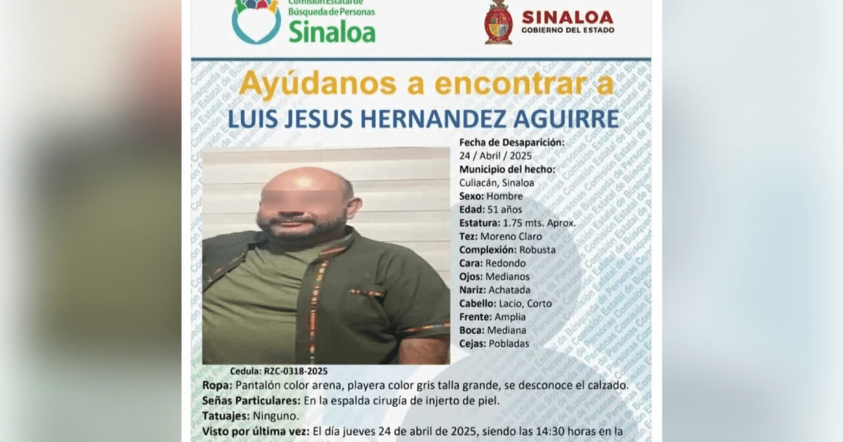 Cartel de búsqueda de Luis Jesús Hernández Aguirre, médico desaparecido en Salvador Alvarado.