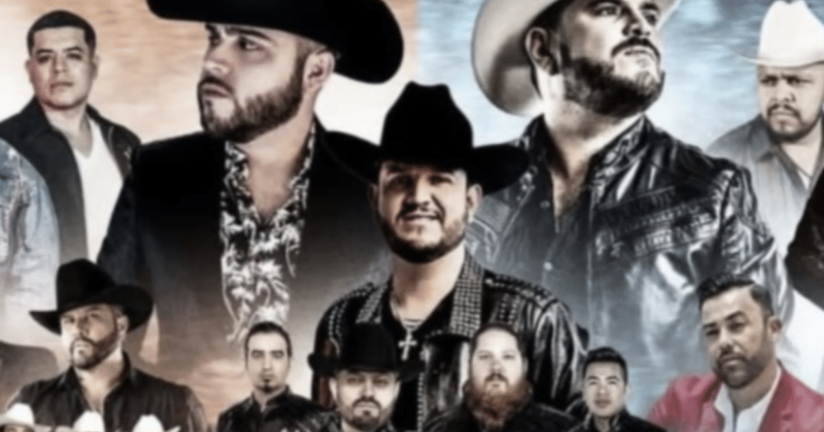 Collage de músicos con sombreros y chaquetas, fondo degradado, relacionado con la política musical de Sinaloa.