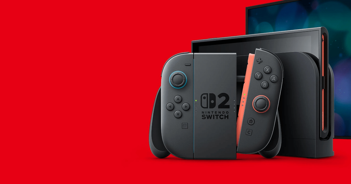 Consola Nintendo Switch con Joy-Con negro y rojo sobre fondo rojo