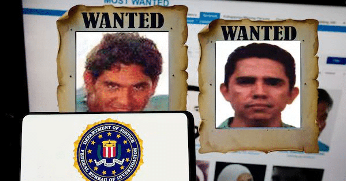 Carteles de 'Wanted' del FBI con fotos de dos personas buscadas, relacionados con sanciones contra la Nueva Familia Michoacana.