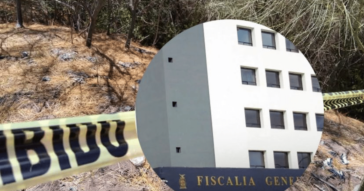 Entorno natural con cinta de seguridad y edificio de Fiscalía General