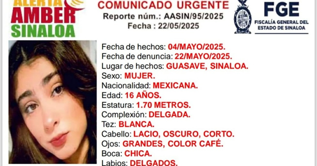 Comunicado de Alerta Amber sobre la desaparición de Ángela Kamila en Guasave, Sinaloa.