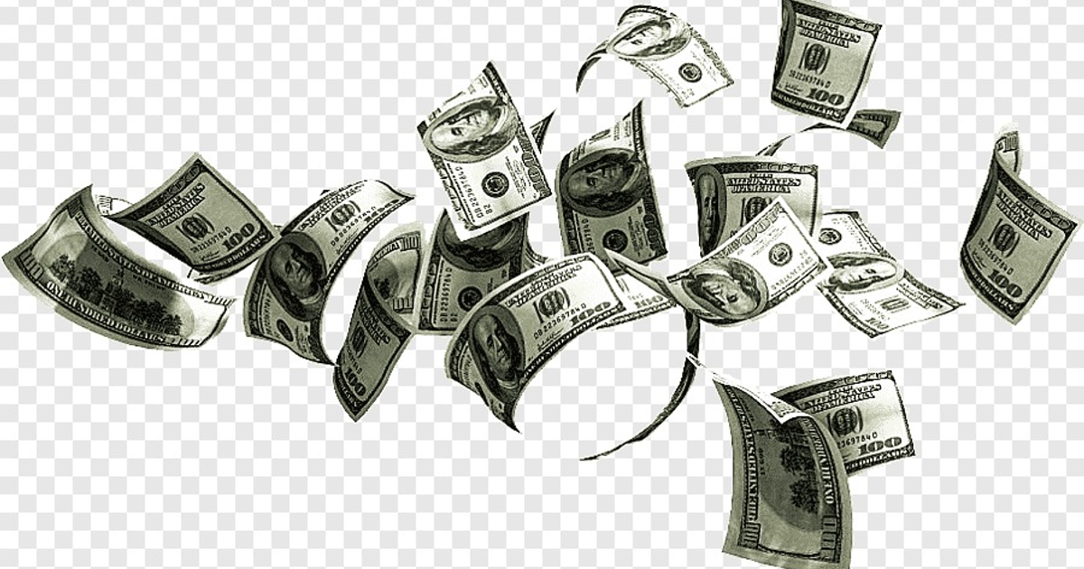 Billetes de 100 dólares cayendo, simbolizando la caída del dólar por aranceles y déficit fiscal.