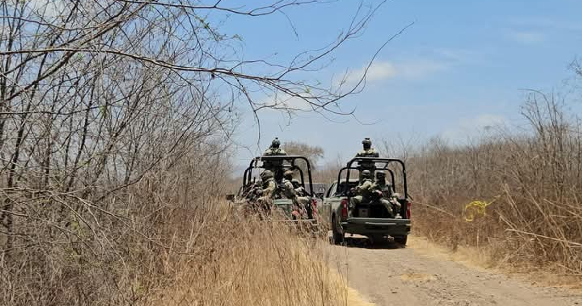 Vehículos todoterreno de SEDENA en camino rural, patrullaje tras hallazgo de cuerpo con tortura.