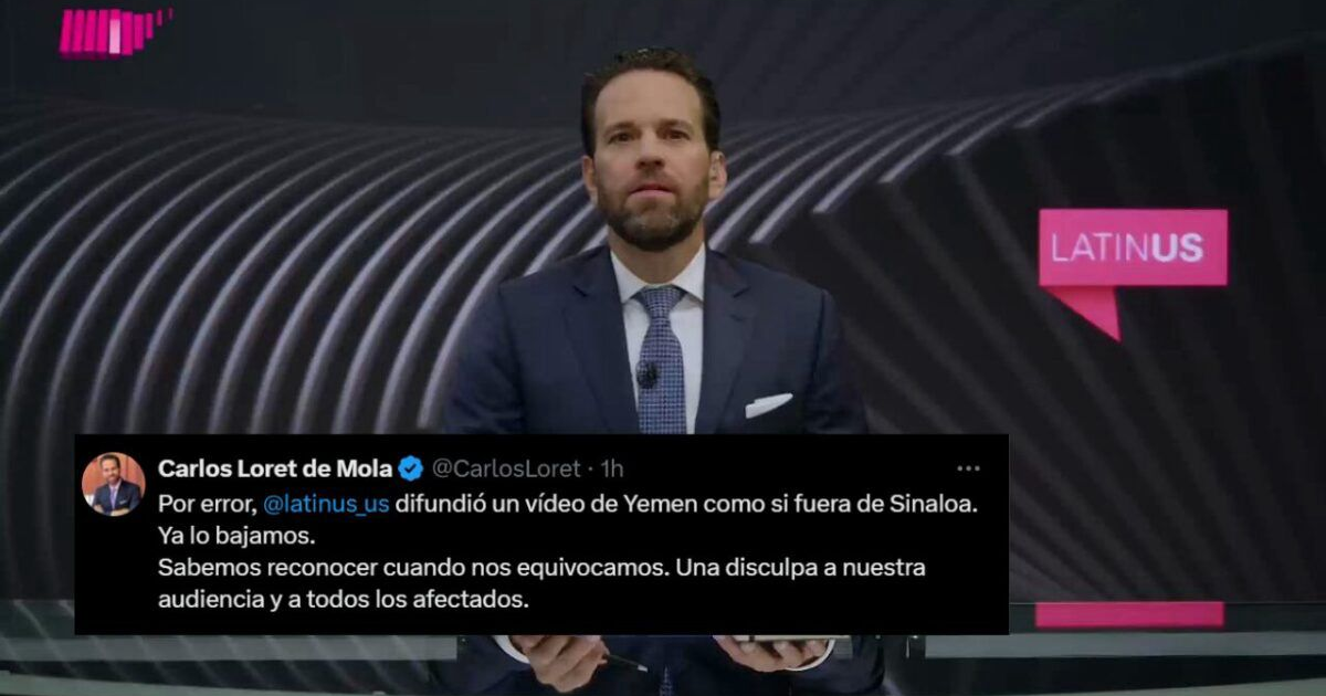 Persona frente a pantalla con tweet de disculpa de Carlos Loret de Mola por video erróneo