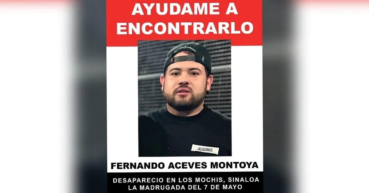 Cartel de búsqueda de Fernando Aceves Montoya desaparecido en Los Mochis