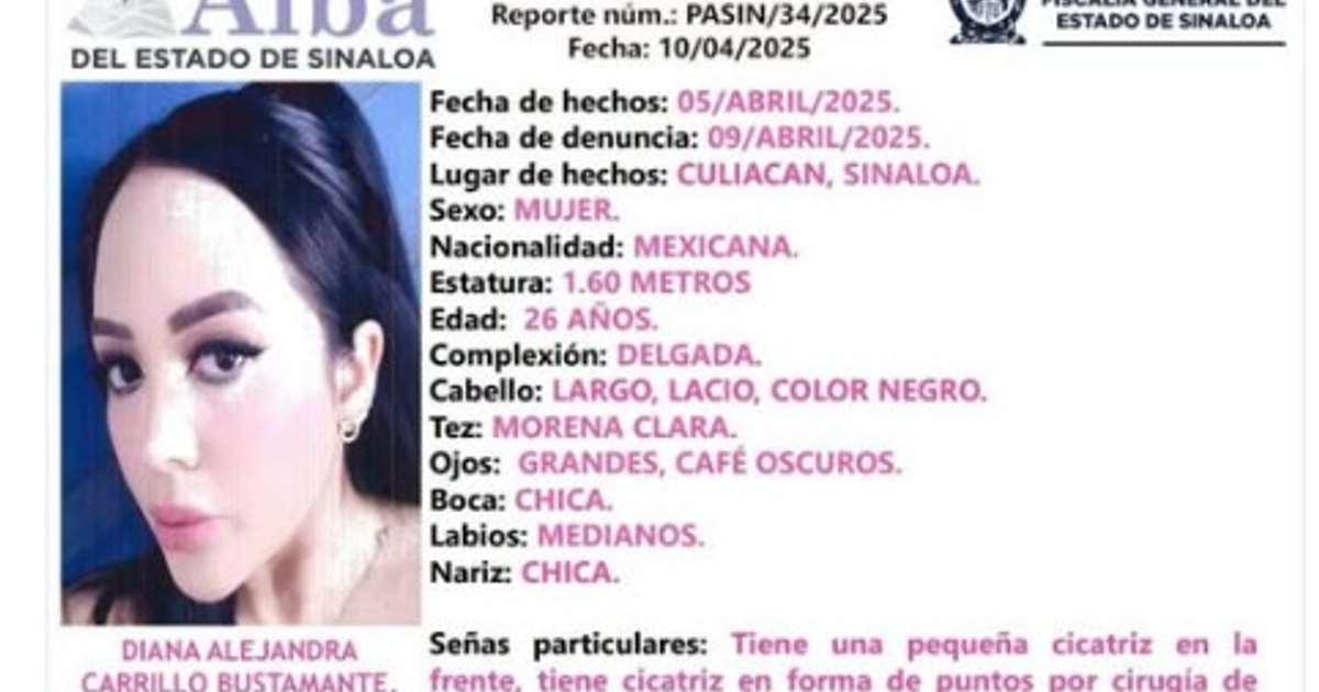 Cartel de búsqueda de Diana Alejandra Carrillo Bustamante, joven desaparecida en Culiacán.