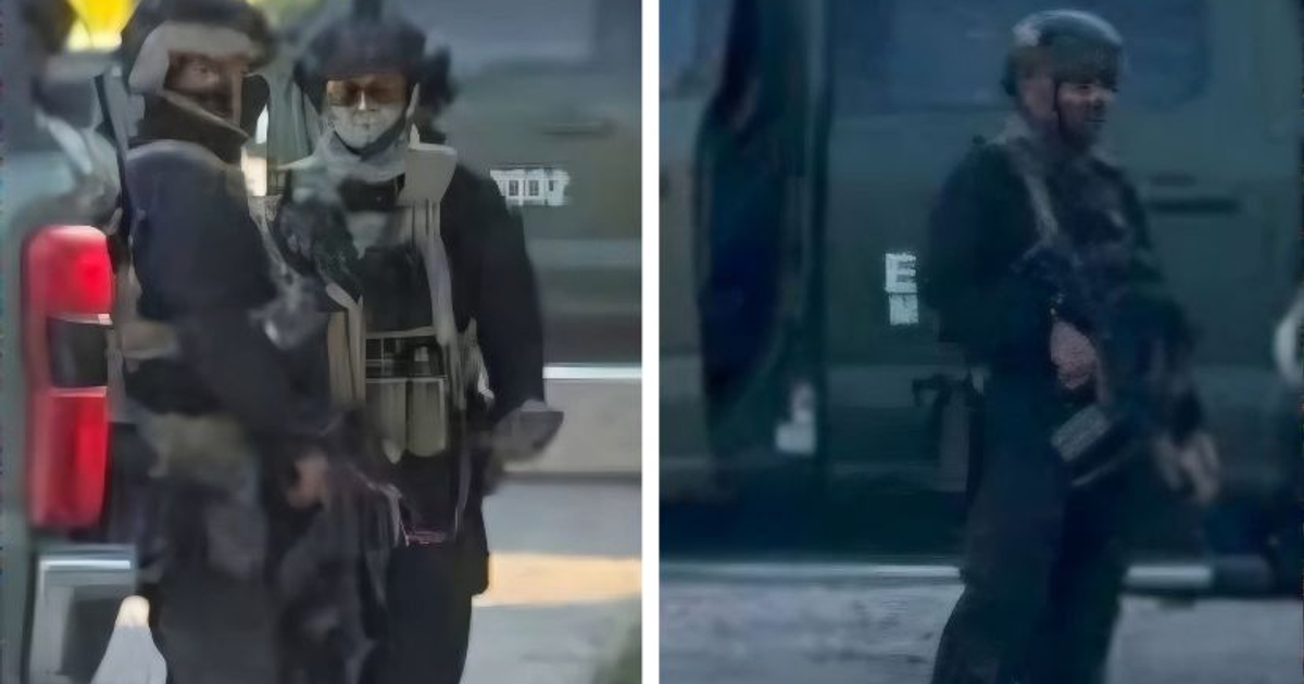 Personas con ropa táctica y armas en un operativo en La Palma Navolato