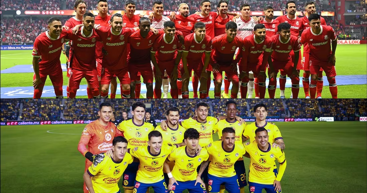 Equipos América y Toluca posando juntos antes de la final del Clausura 2025 de la Liga MX.