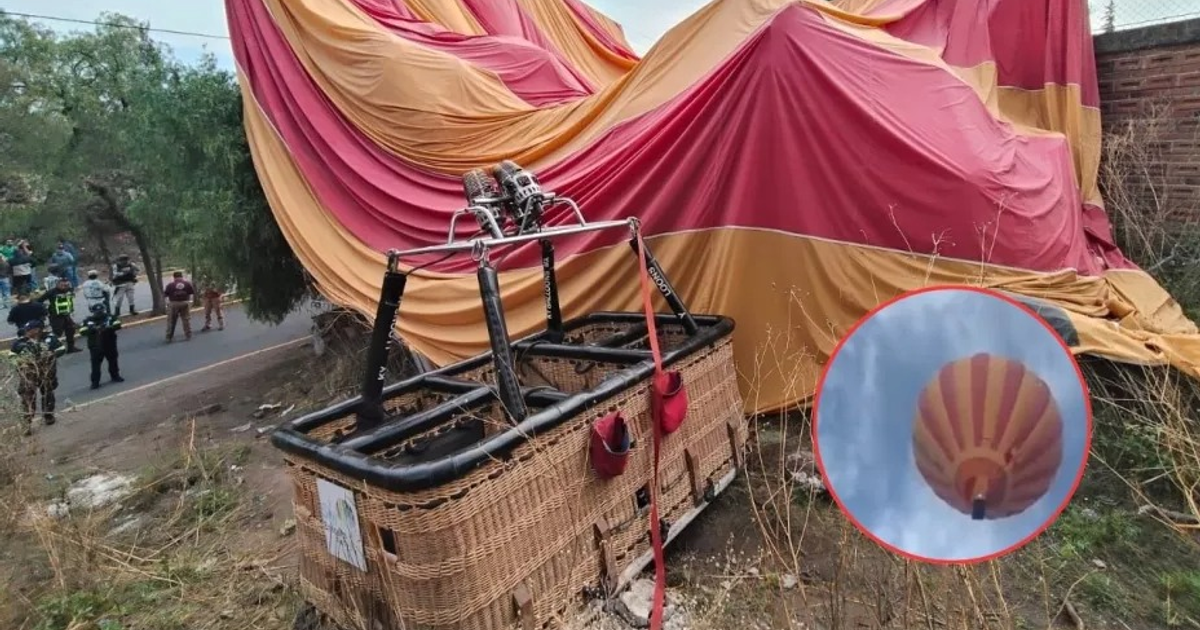 Globo aerostático de Skyballoons con desgarre en el tejido, aterrizando de emergencia en Teotihuacán.