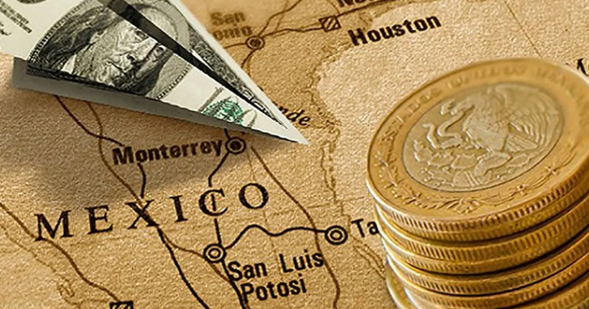 Mapa de México con ciudades y dinero, simbolizando relaciones económicas México-EE.UU.