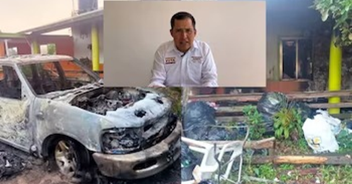 Vehículo de campaña incendiado en Veracruz con persona hablando frente a cámara