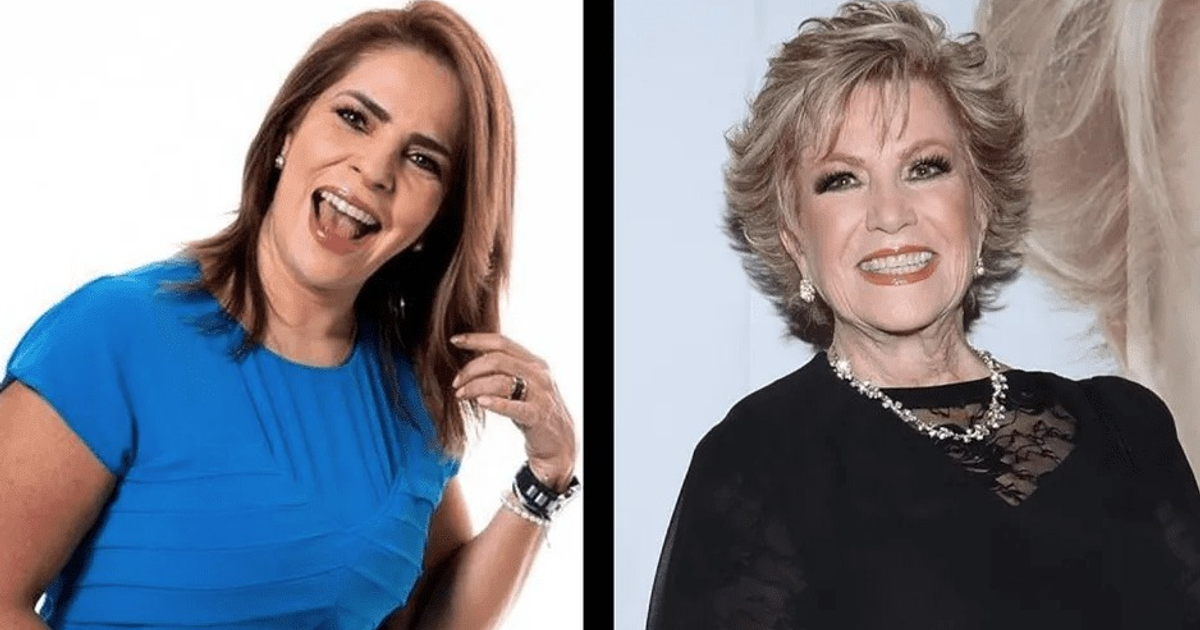 Dos mujeres sonrientes, una con cabello castaño y vestido azul, y otra con cabello rubio rizado y vestido oscuro, posando para la cámara.