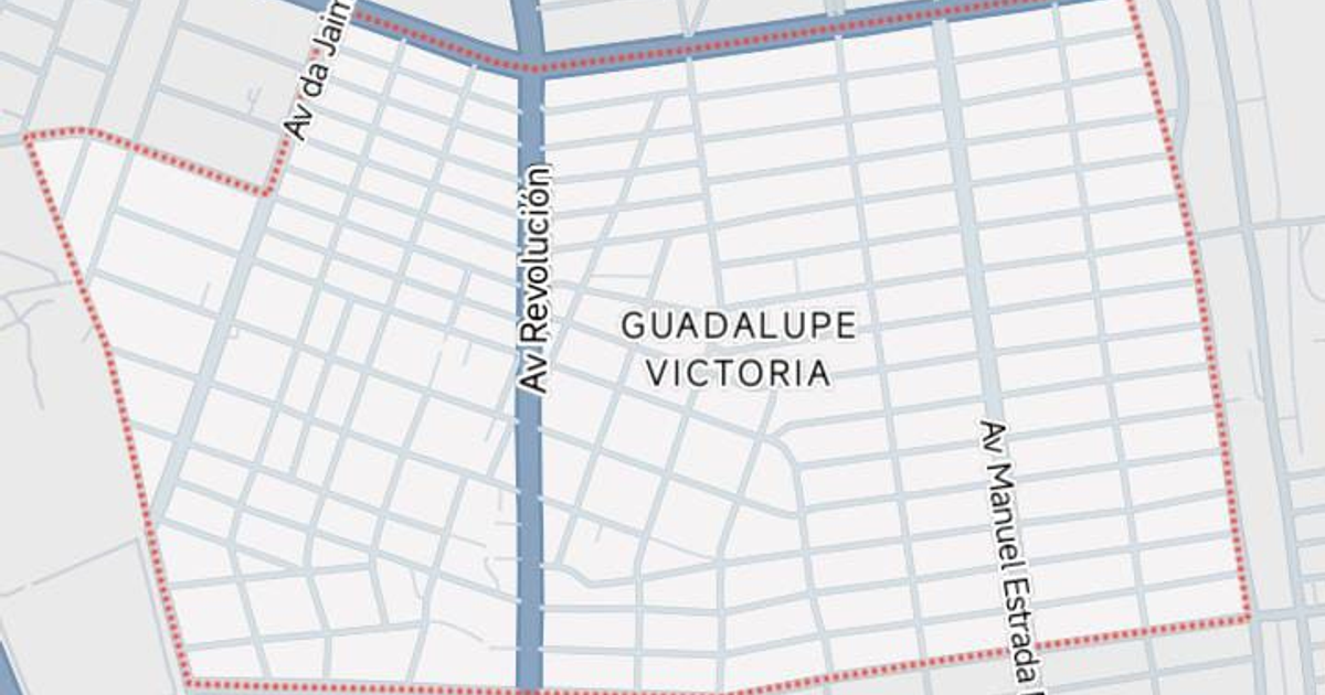 Mapa de la colonia Guadalupe Victoria en Culiacán con calles y avenidas destacadas.