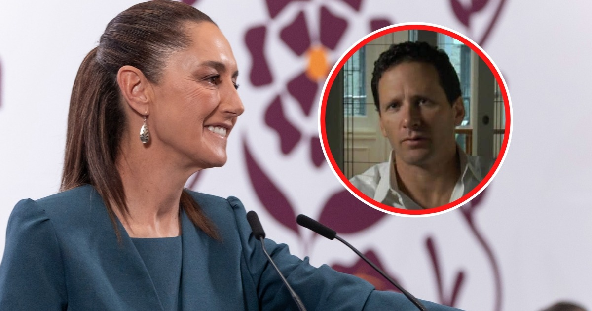 Claudia Sheinbaum hablando en un evento con fondo de flores abstractas, relacionada con la lista de gobernadores sin visa.