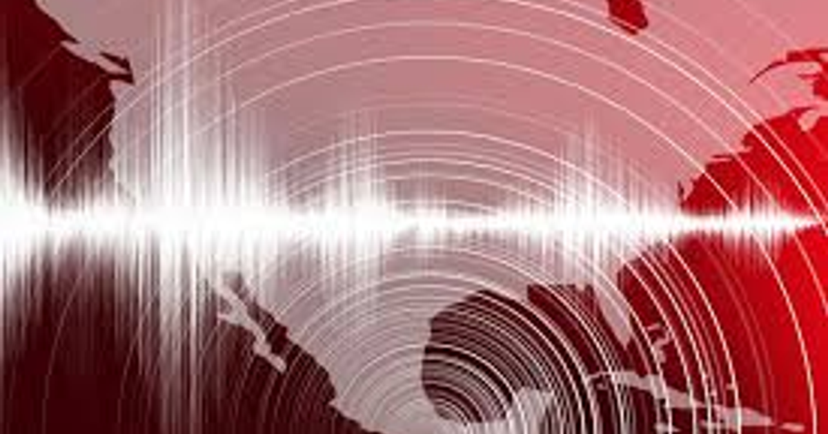 Diseño gráfico de actividad sísmica con siluetas de América y ondas sísmicas en rojo y blanco.