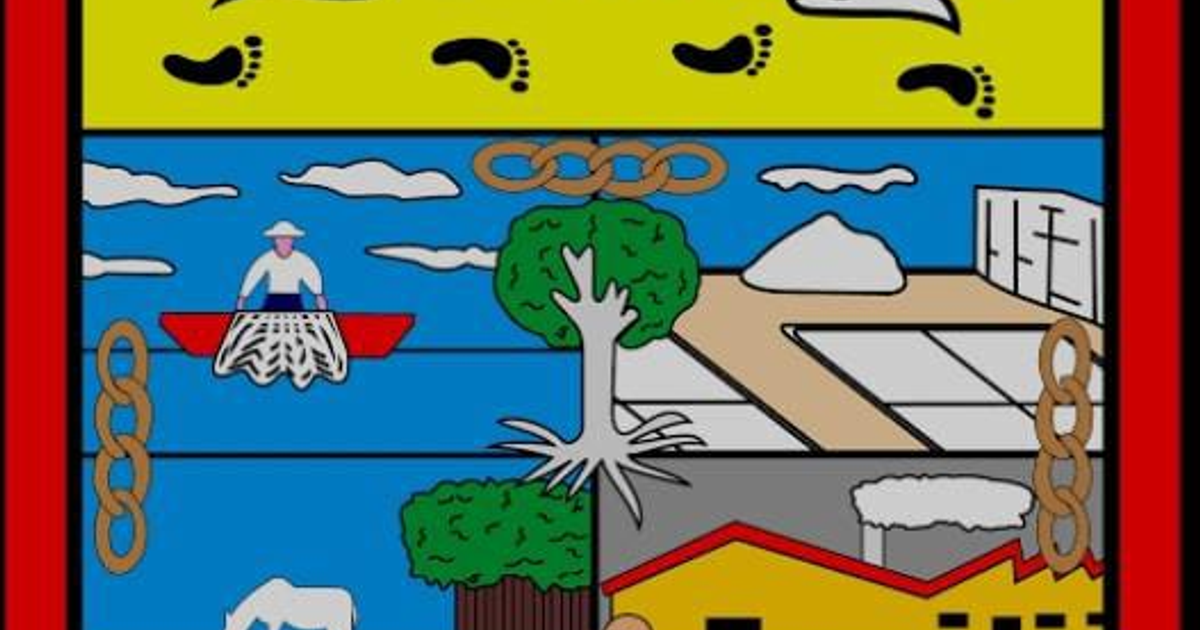 Diseño gráfico con huellas, embarcación, árbol y cadenas en marco rojo, relacionado con paro escolar en Escuinapa.