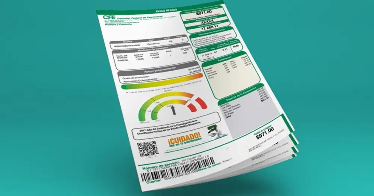 Recibo de la CFE con detalles de consumo y tarifas de verano en México