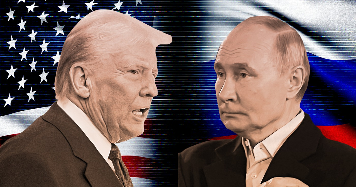 Líderes de EE.UU. y Rusia en diálogo tenso con banderas de fondo