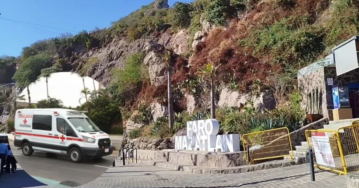 Ambulancia en el Faro Mazatlán tras accidente de caída